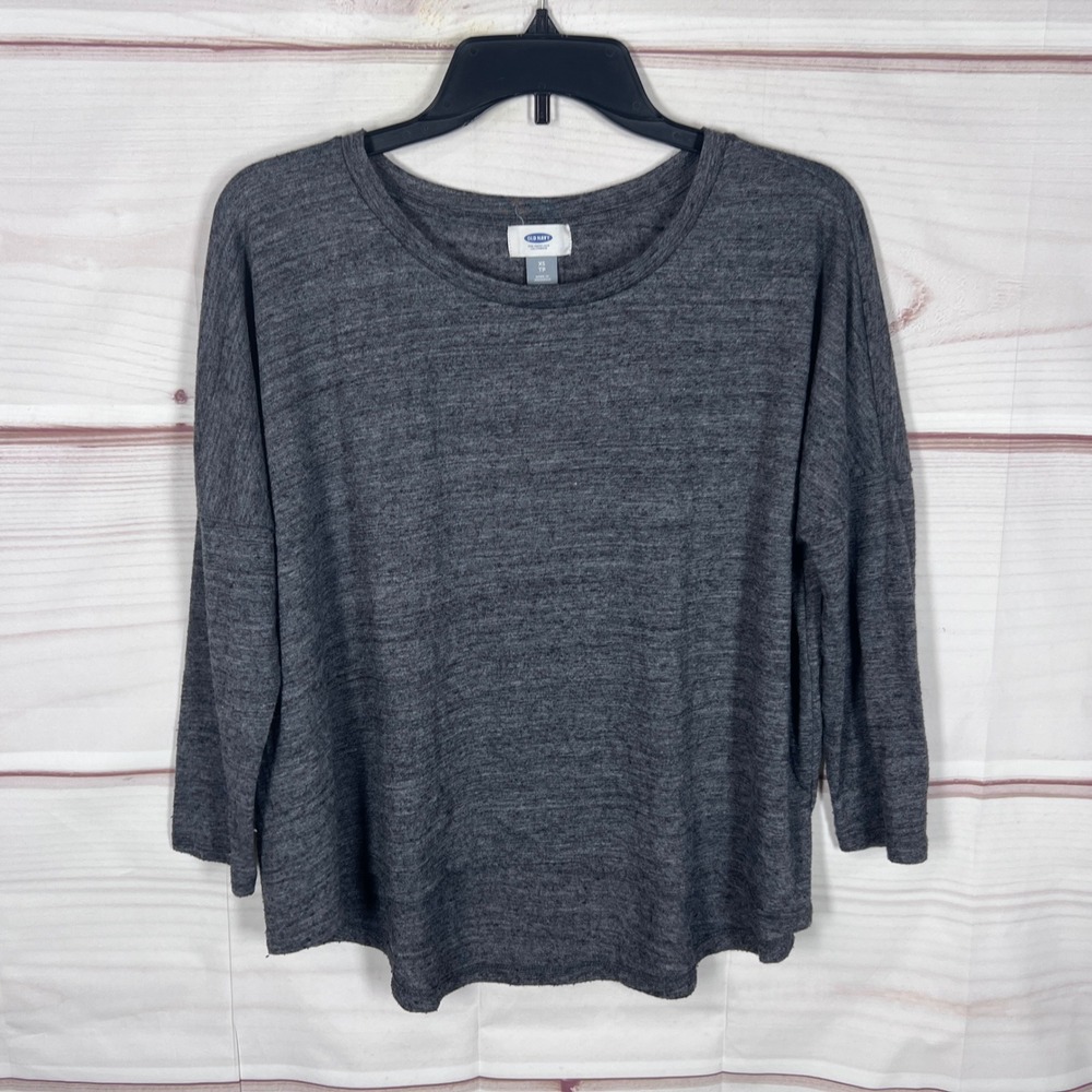 Old Navy Top Women XS Gray Long Sleeve Crew Neck Casual Marled Knit T-Shirt Boxy